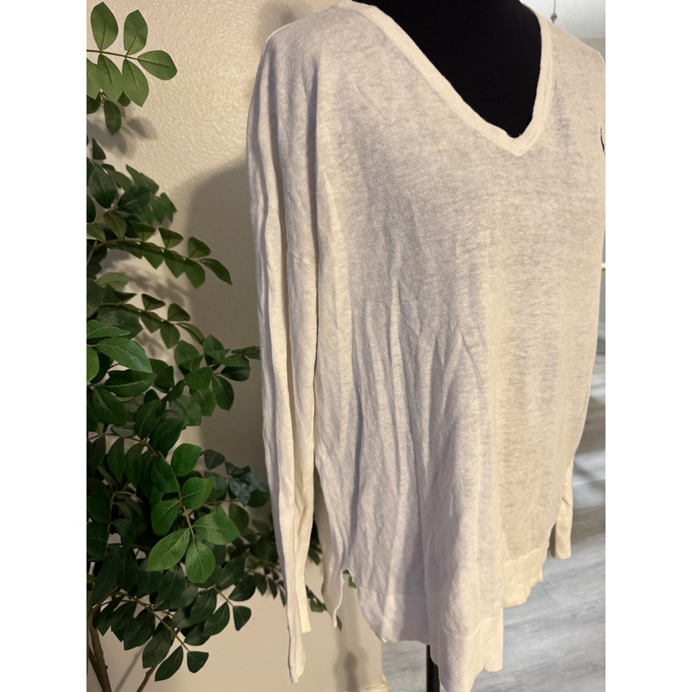 Polo Ralph Lauren Womens XL Linen Cotton V-Neck Sweater Cream Pony Logo - Picture 4 of 5